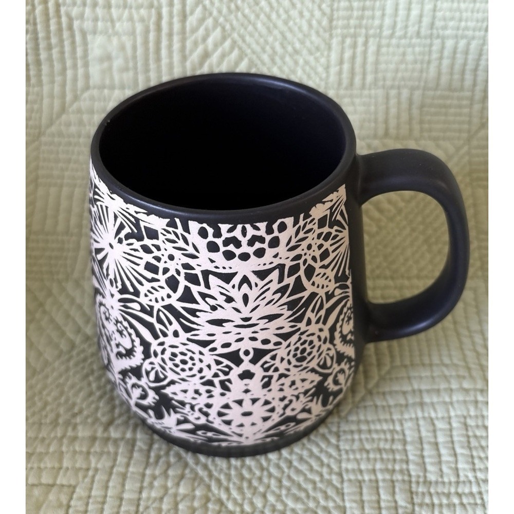 Opal House Black & Cream Boho Stencil Spill-Proof Stoneware Large Mug Coffee Cup